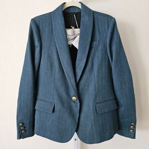 NWT BRUNELLO CUCINELLI Monili-Collared Chevron Cotton-Linen Blazer Sz 42 (US 6)